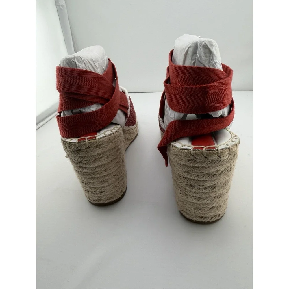 Pretty Franco Sarto size 10 red Sierra red ankle tie wedge sandals women NIB